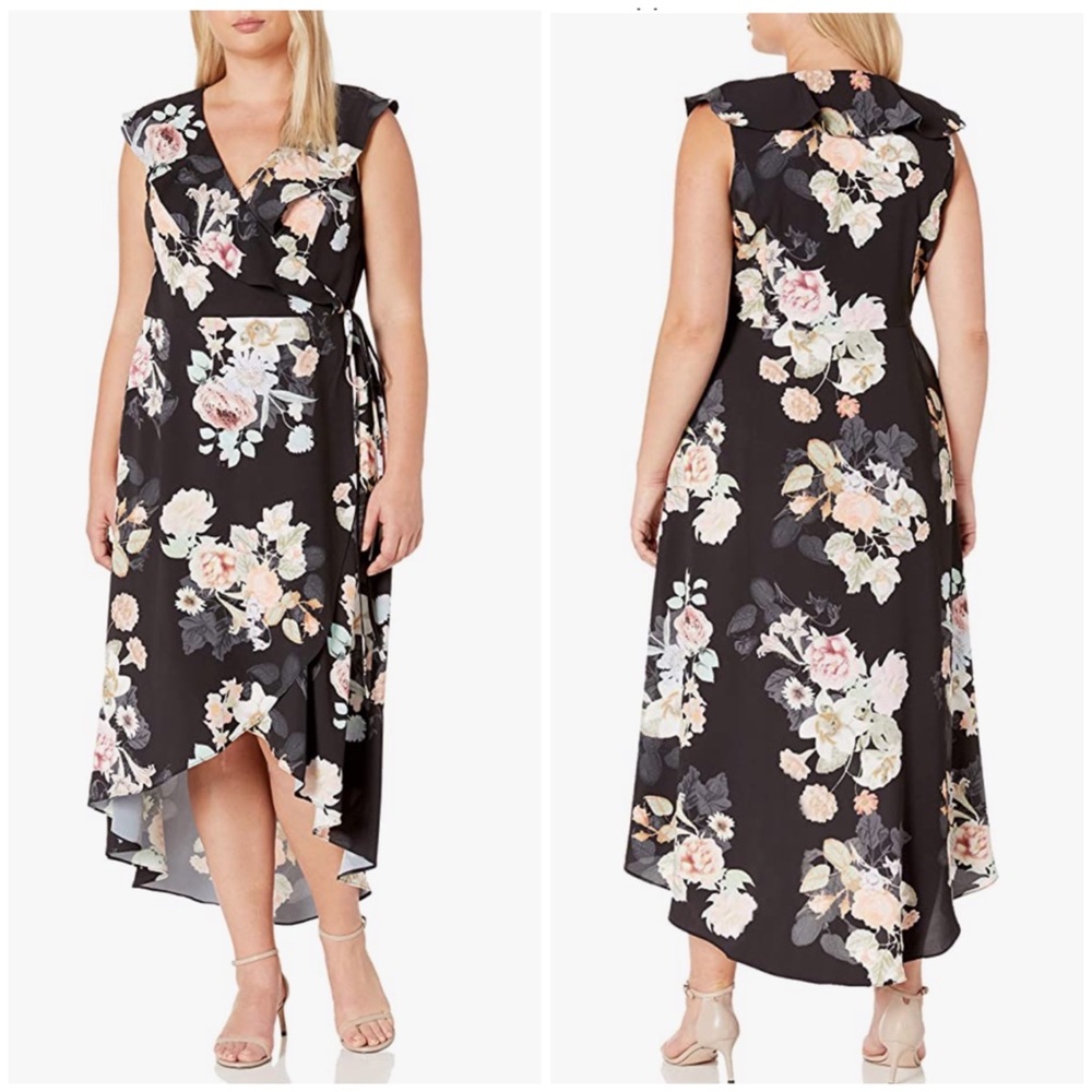 City‎ Chic Floral Wrap Maxi Dress Hi Low Size M/18 Romantic Floral Soft Glam
